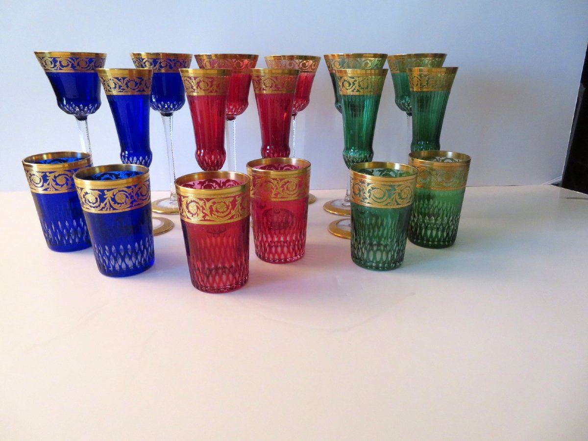  Set Of 17 Saint Louis Thistle Gold Crystal Roemer Flute Tea Glasses-photo-8