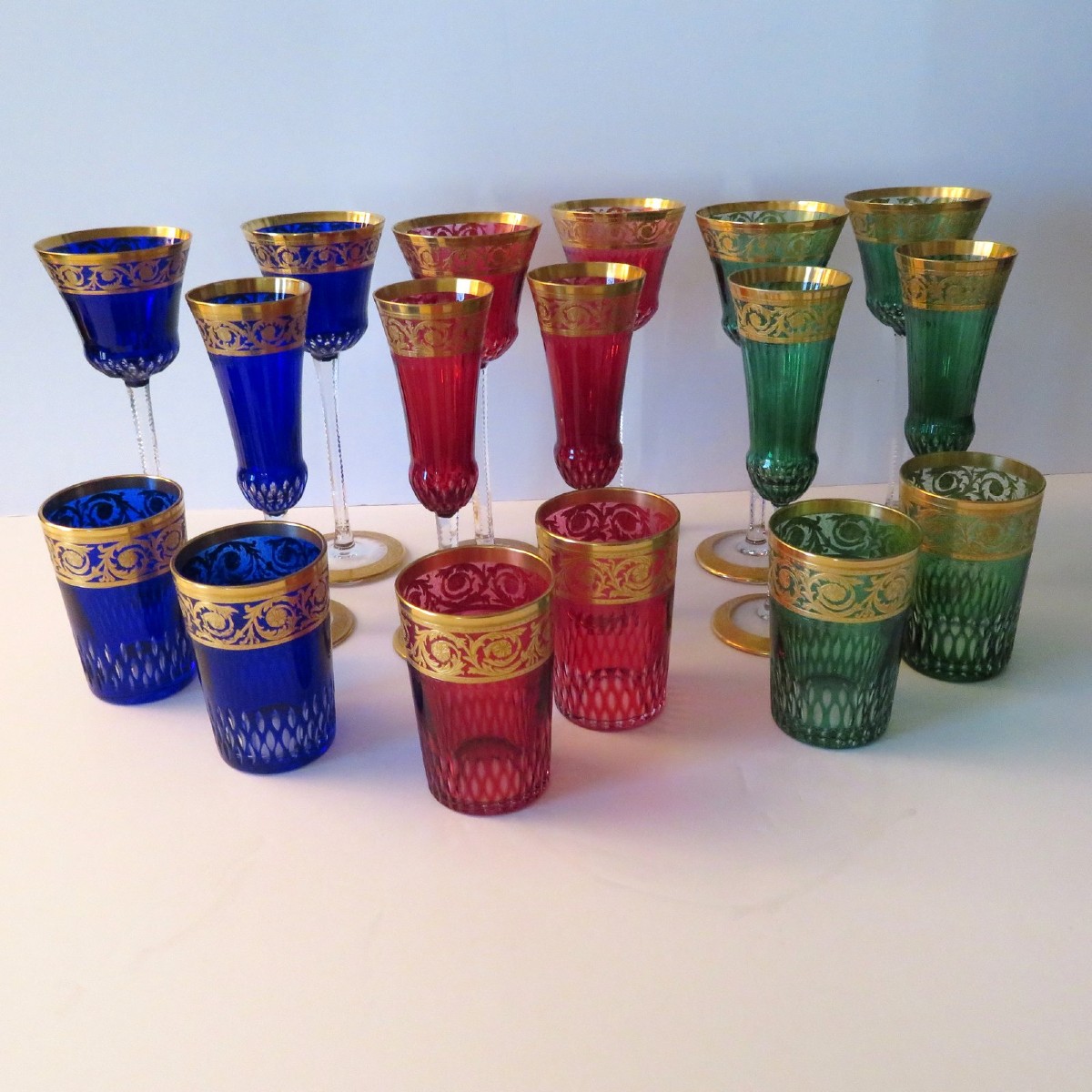  Set Of 17 Saint Louis Thistle Gold Crystal Roemer Flute Tea Glasses