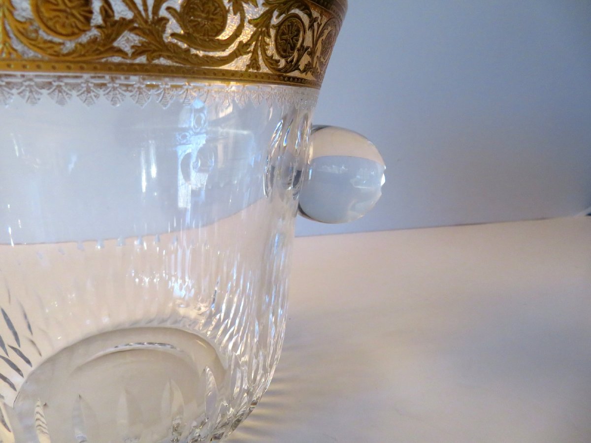 Antique Saint Louis Thistle Gold Crystal Ice Bucket France-photo-1
