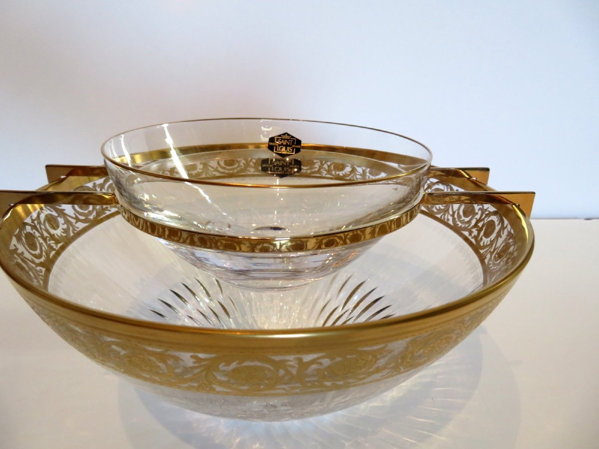 Saint Louis Thistle Gold Crystal Caviar Service Signed-photo-7