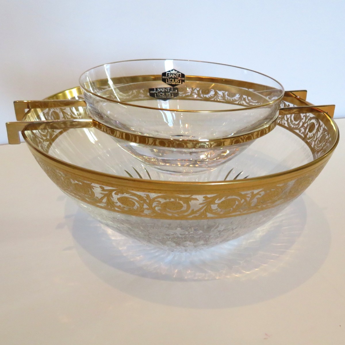 Saint Louis Thistle Gold Crystal Caviar Service Signed