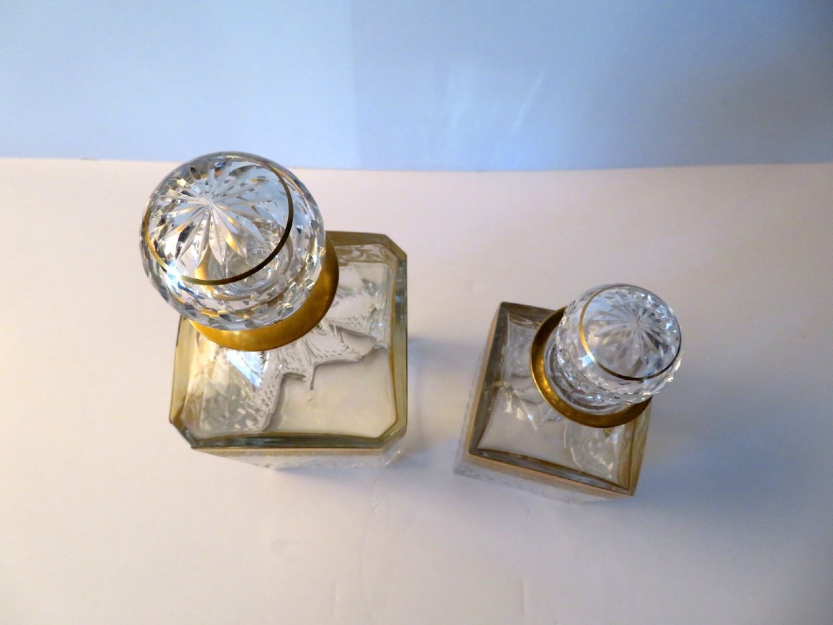  Large Square Bottle Decanter Whisky Of Saint Louis , Thistle Gold Crystal, Signed-photo-4