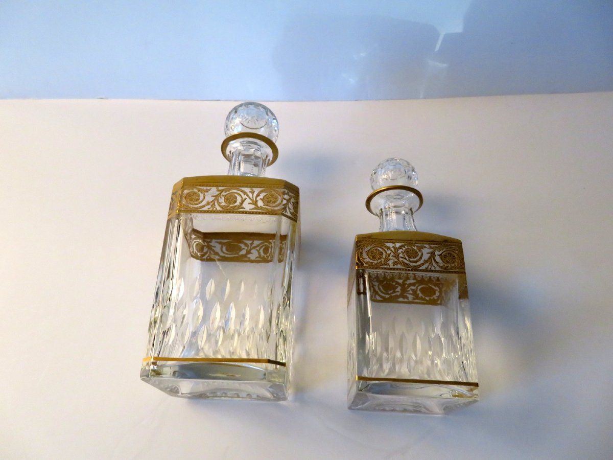  Large Square Bottle Decanter Whisky Of Saint Louis , Thistle Gold Crystal, Signed-photo-6