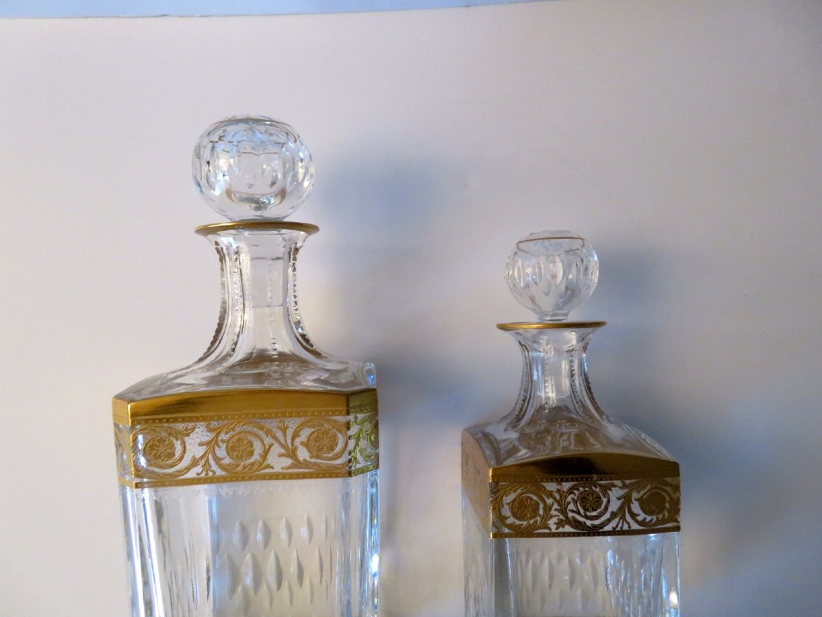  Large Square Bottle Decanter Whisky Of Saint Louis , Thistle Gold Crystal, Signed-photo-7