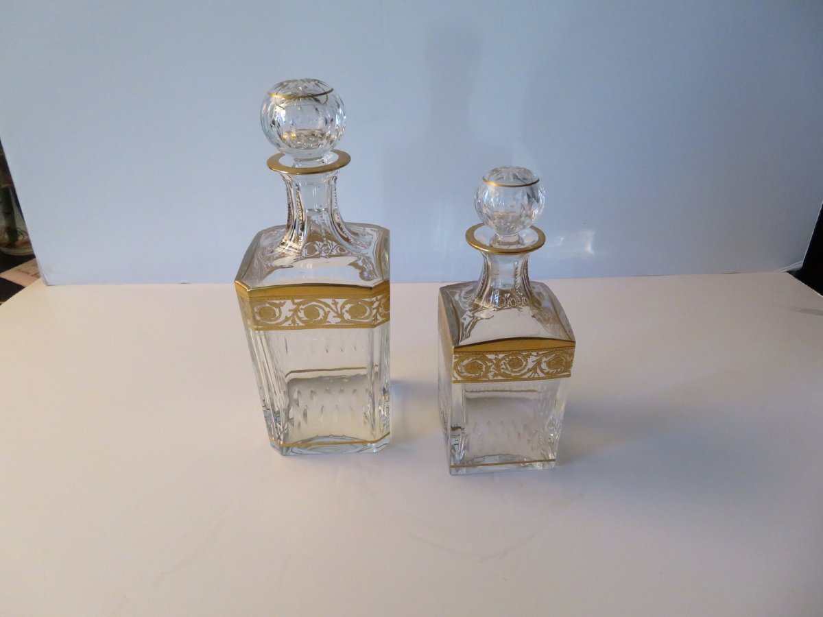  Large Square Bottle Decanter Whisky Of Saint Louis , Thistle Gold Crystal, Signed-photo-8