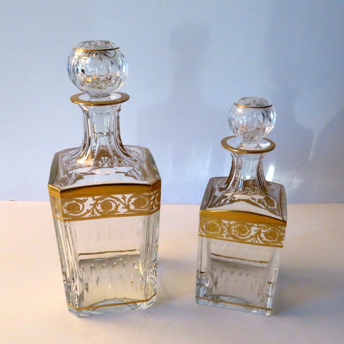  Large Square Bottle Decanter Whisky Of Saint Louis , Thistle Gold Crystal, Signed