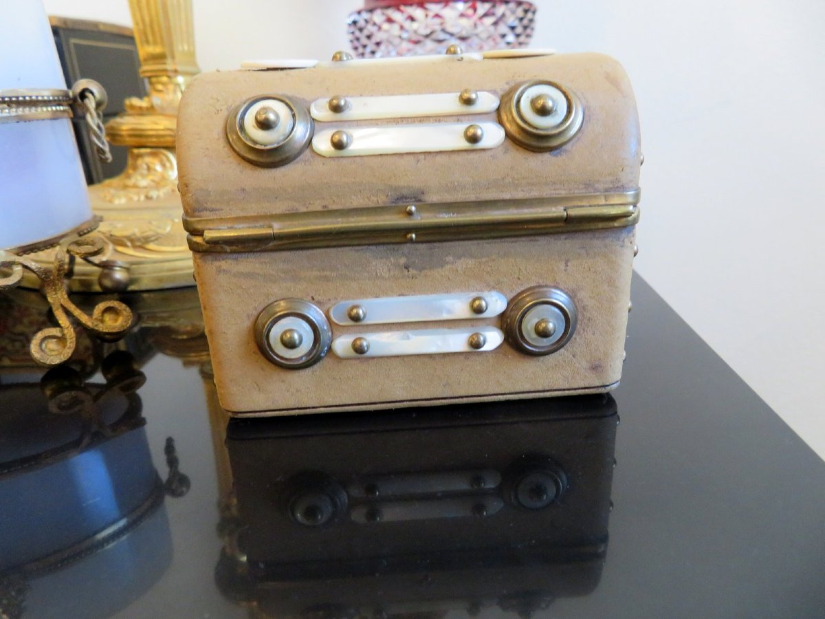 Small Scent Box In Leather And Mother-of-pearl From The Napoleon III Era-photo-3