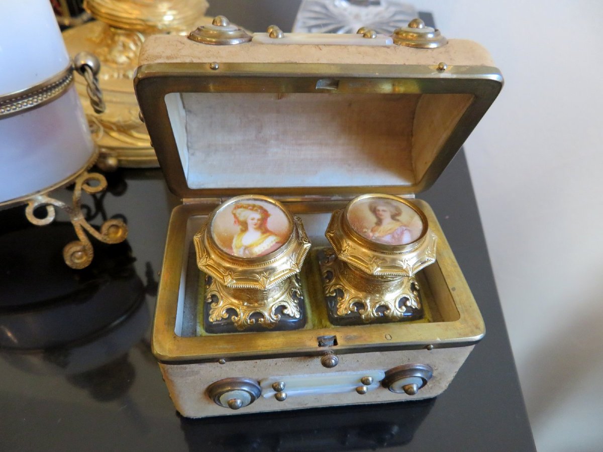 Small Scent Box In Leather And Mother-of-pearl From The Napoleon III Era-photo-3