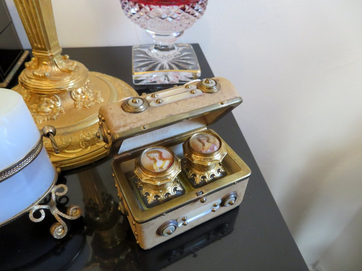 Small Scent Box In Leather And Mother-of-pearl From The Napoleon III Era-photo-8