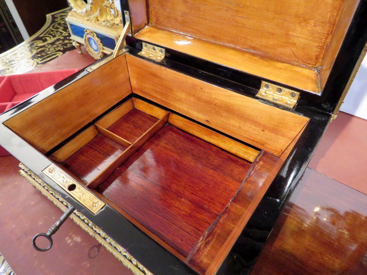 Jewelry Box Boulle Marquetry Multi Color Napoleon III Period 19th Inlay All Sides-photo-2