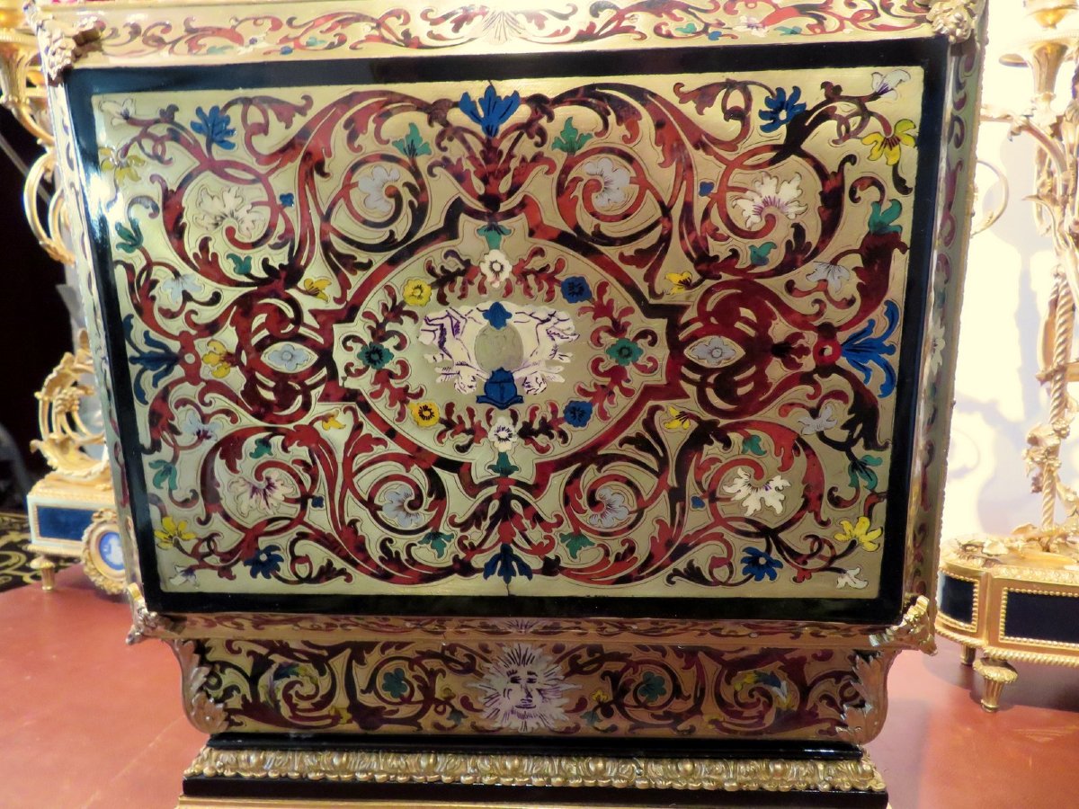 Jewelry Box Boulle Marquetry Multi Color Napoleon III Period 19th Inlay All Sides-photo-4