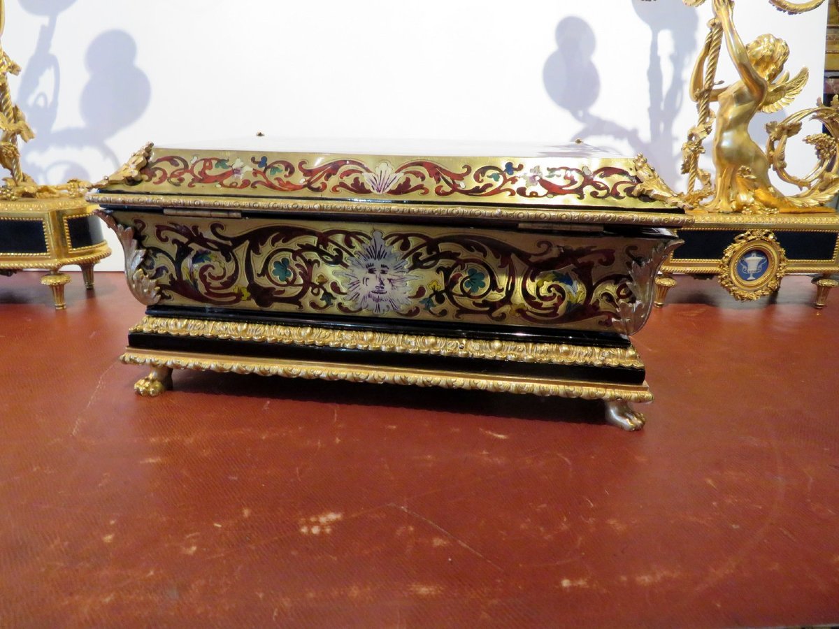 Jewelry Box Boulle Marquetry Multi Color Napoleon III Period 19th Inlay All Sides-photo-5