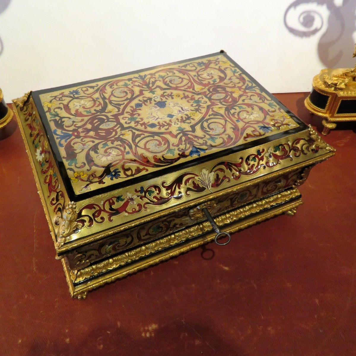Jewelry Box Boulle Marquetry Multi Color Napoleon III Period 19th Inlay All Sides