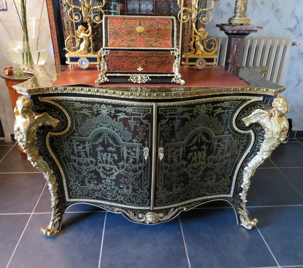 Attribuée à Mellier Commode en marqueterie Boulle époque 19éme Style Régence-photo-3