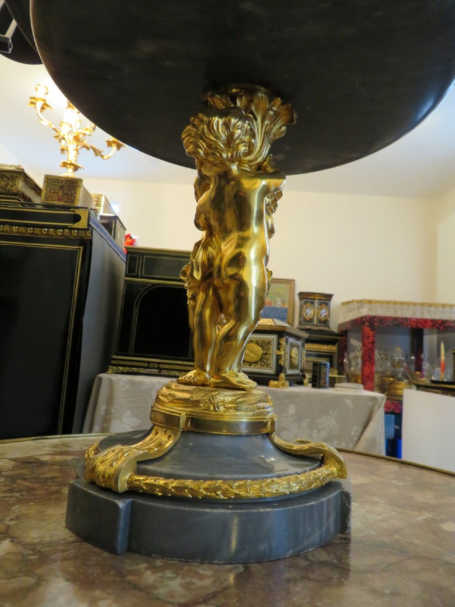 centre de table en Bronze doré et marbre bleu de Turquin Hauteur 35cm-photo-2