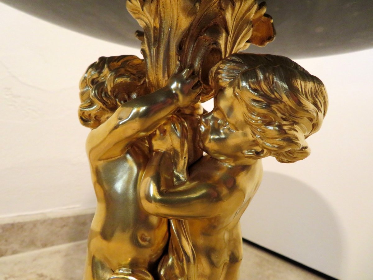 centre de table en Bronze doré et marbre bleu de Turquin Hauteur 35cm-photo-4