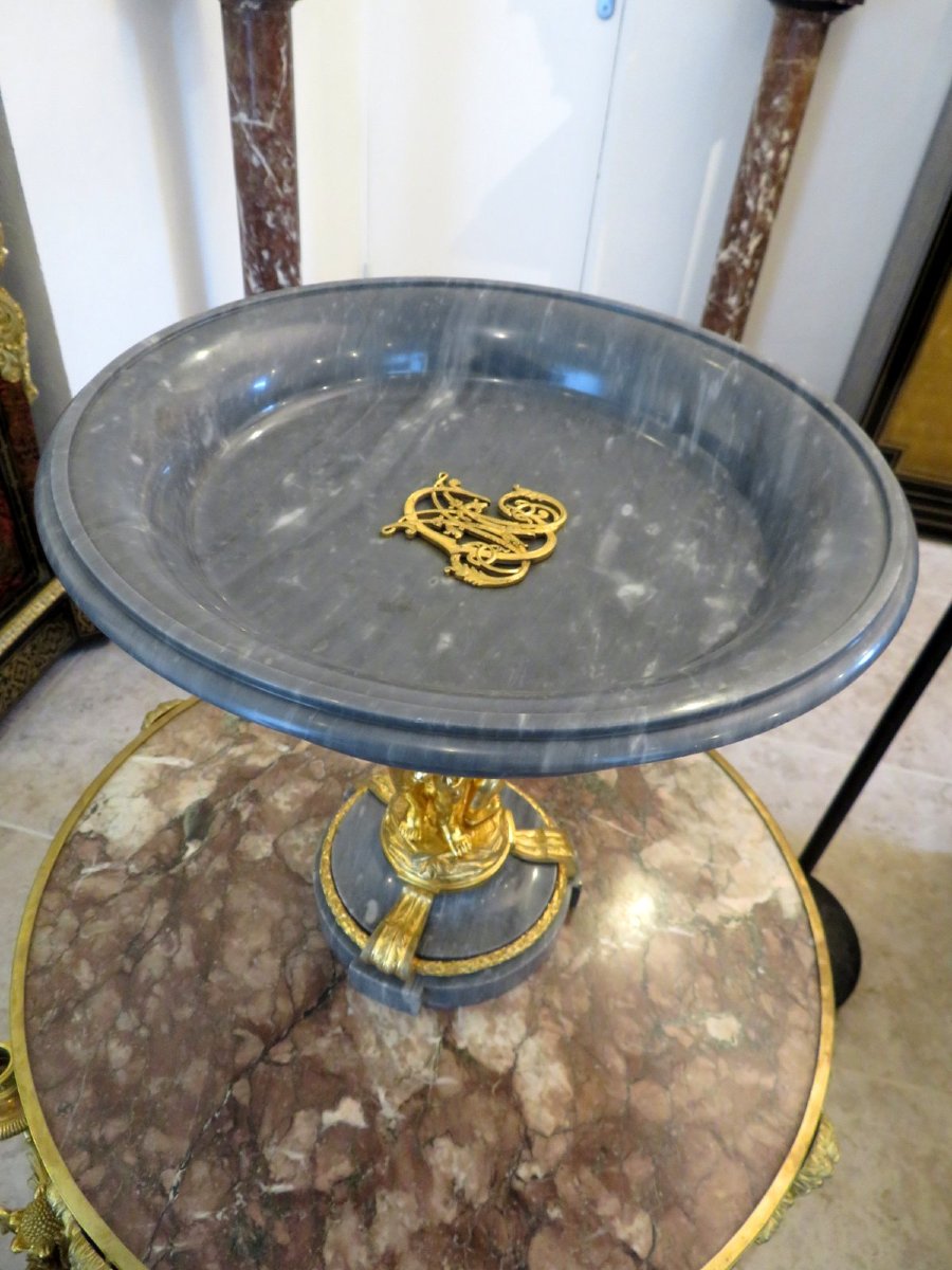 centre de table en Bronze doré et marbre bleu de Turquin Hauteur 35cm-photo-3