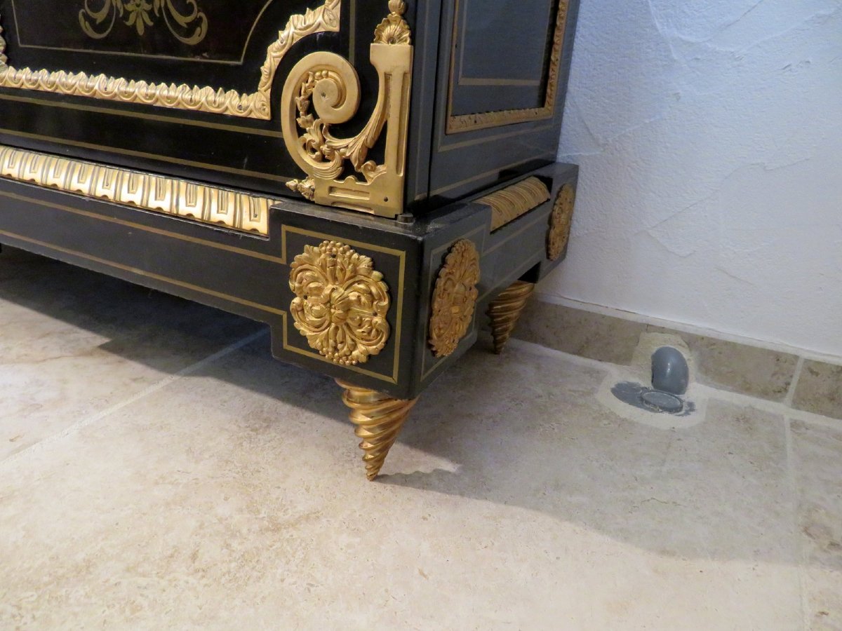 Stamped Vve Sormani, Cabinet In Boulle Marquetry , 19th Century, Louis XIV Style.-photo-2