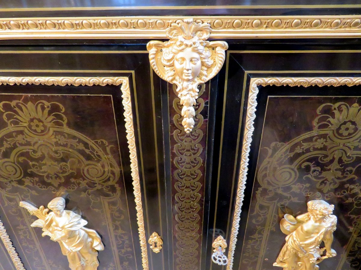 Stamped Vve Sormani, Cabinet In Boulle Marquetry , 19th Century, Louis XIV Style.-photo-6