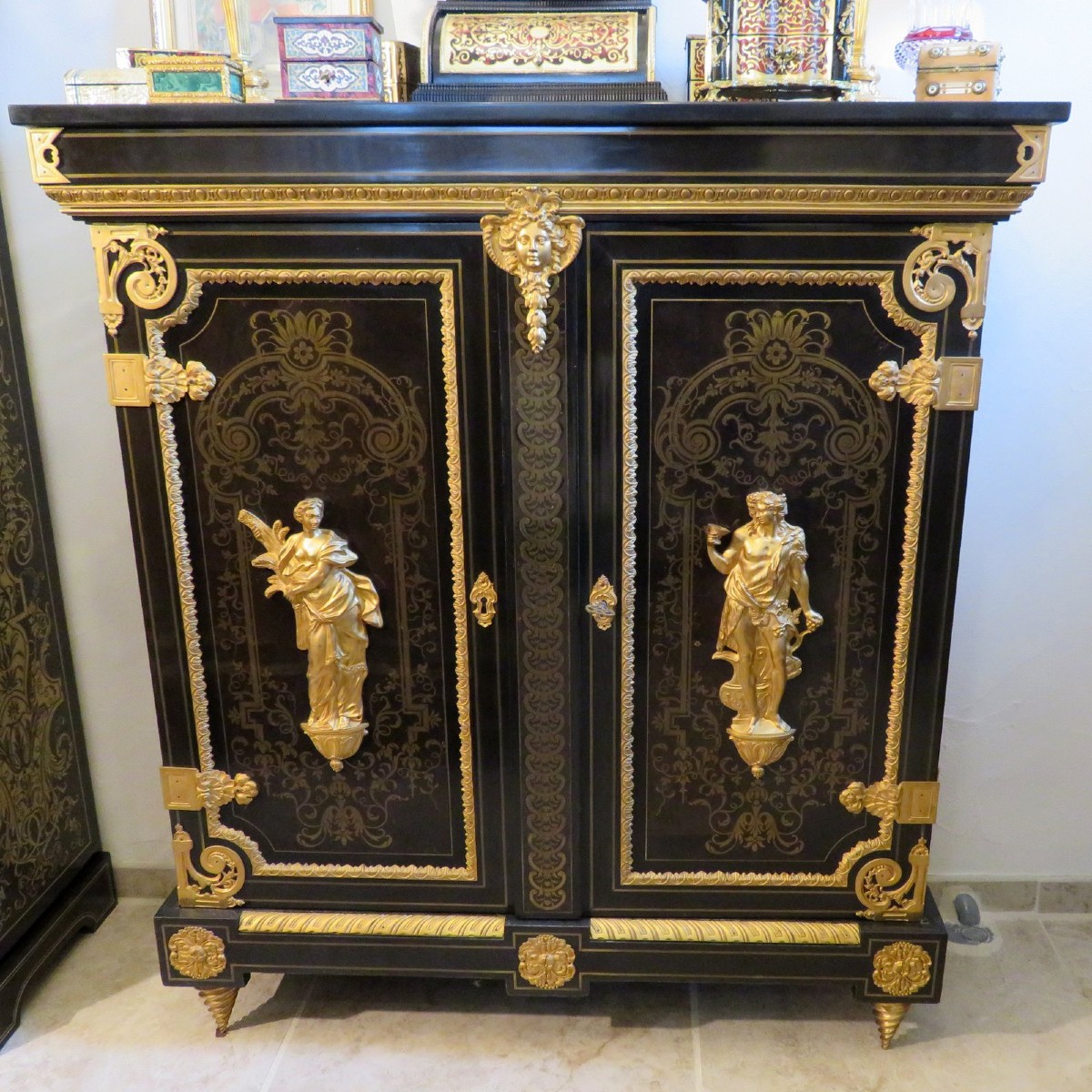 Stamped Vve Sormani, Cabinet In Boulle Marquetry , 19th Century, Louis XIV Style.