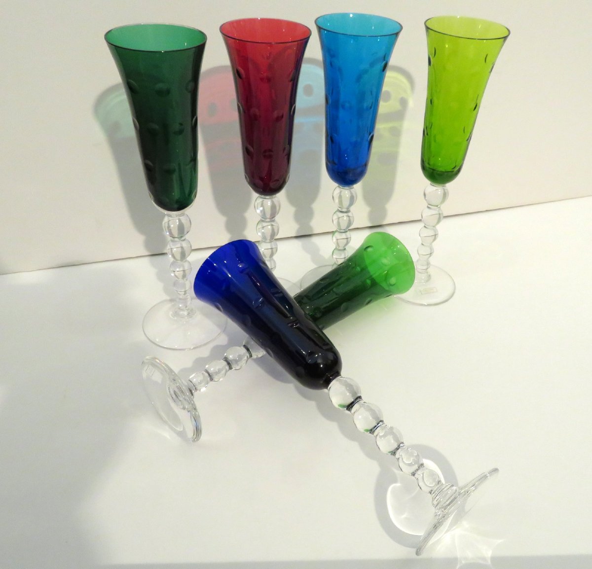 Saint Louis Crystal Colorful Bubbles Model Set Of 6 Flutes Champagne Glass, New In Box-photo-3