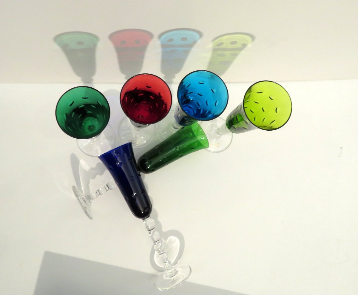 Saint Louis Crystal Colorful Bubbles Model Set Of 6 Flutes Champagne Glass, New In Box-photo-5