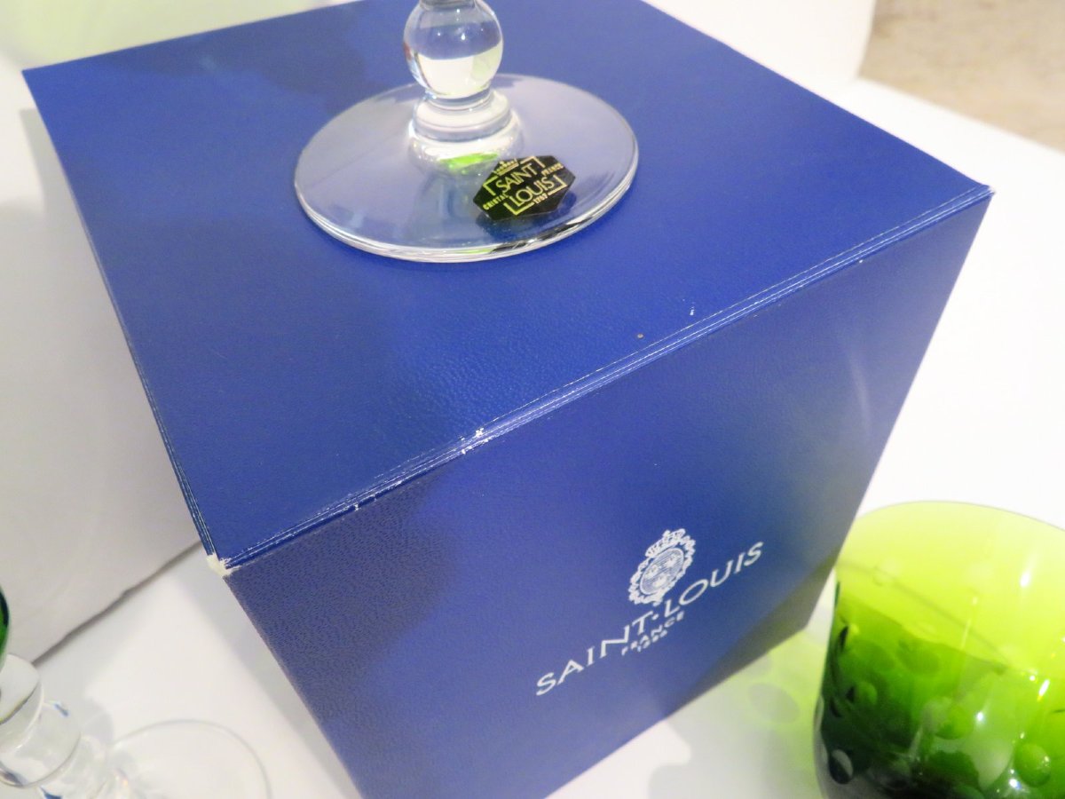 Saint-louis Crystal Bubbles Chartreuse Light Green Footed Bowl With Its Box-photo-4