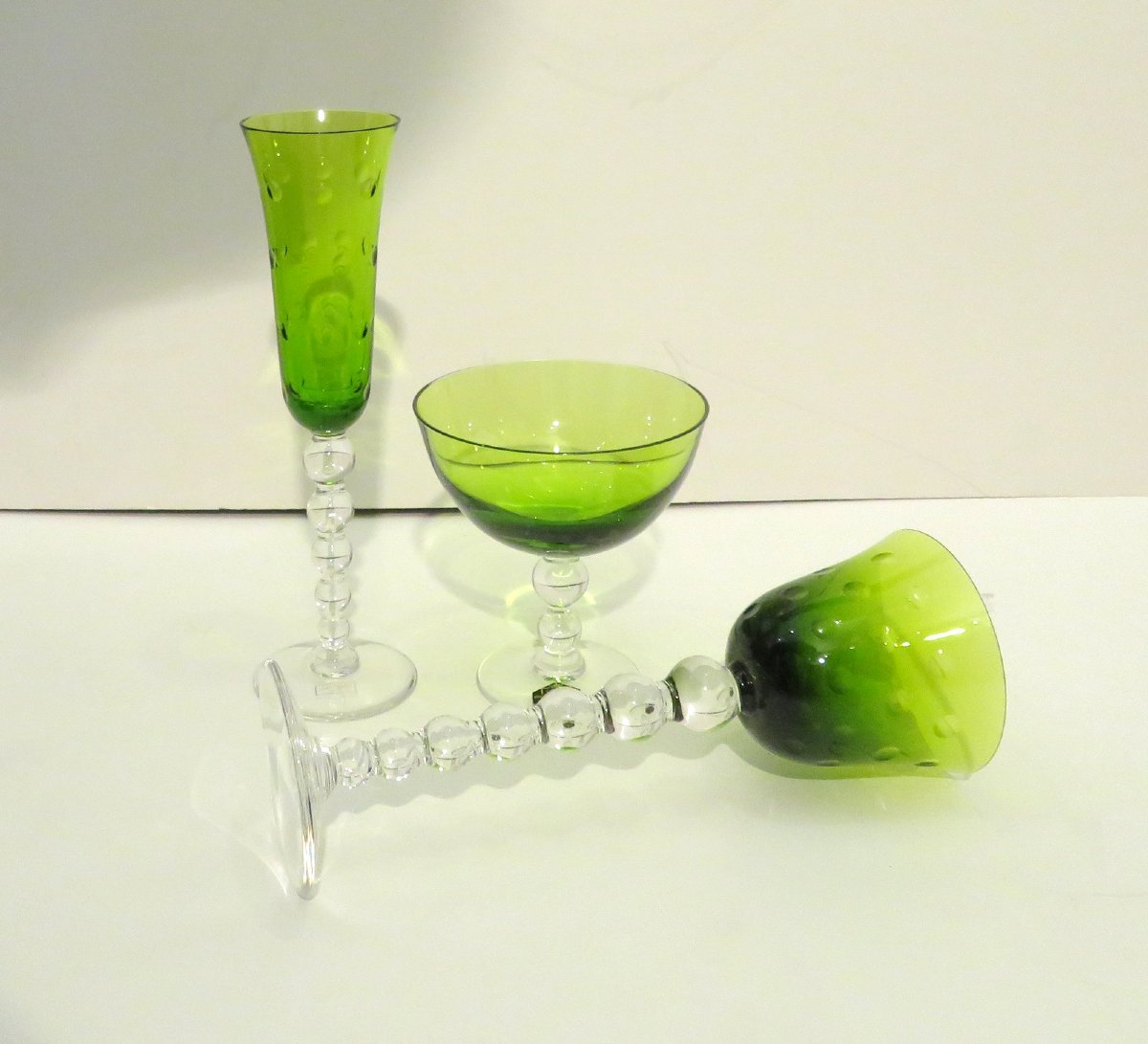 Saint-louis Crystal Bubbles Chartreuse Light Green Footed Bowl With Its Box-photo-1