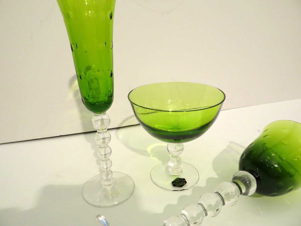 Saint-louis Crystal Bubbles Chartreuse Light Green Footed Bowl With Its Box-photo-2