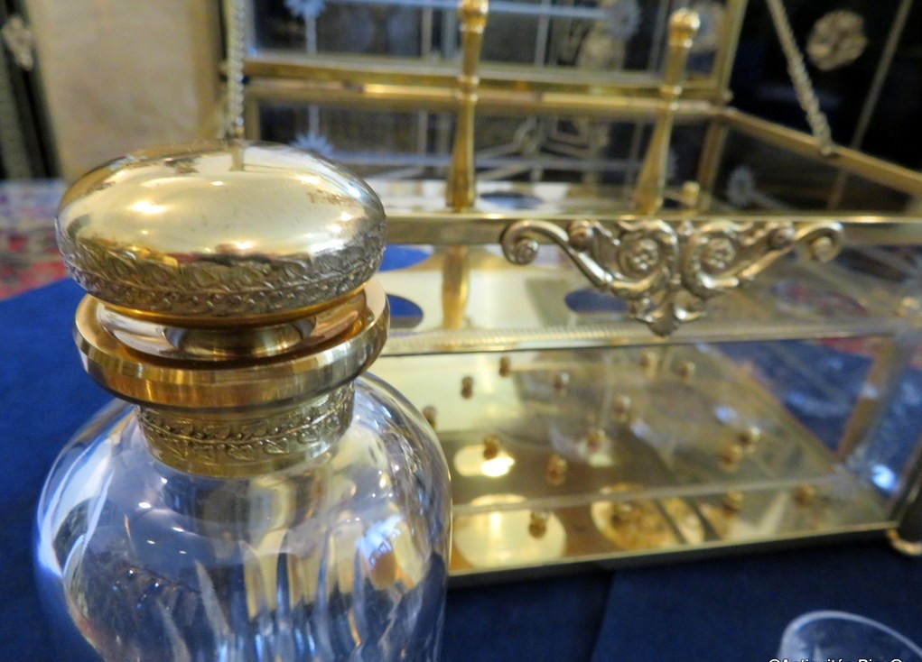 Tantalus Box In  Bronze And Crystal Liquor Cabinet Complete , Circa 1900-photo-4