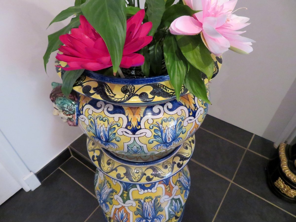 Nevers Faience Planter On A Column By Antoine Montagnon, Number 8-photo-7