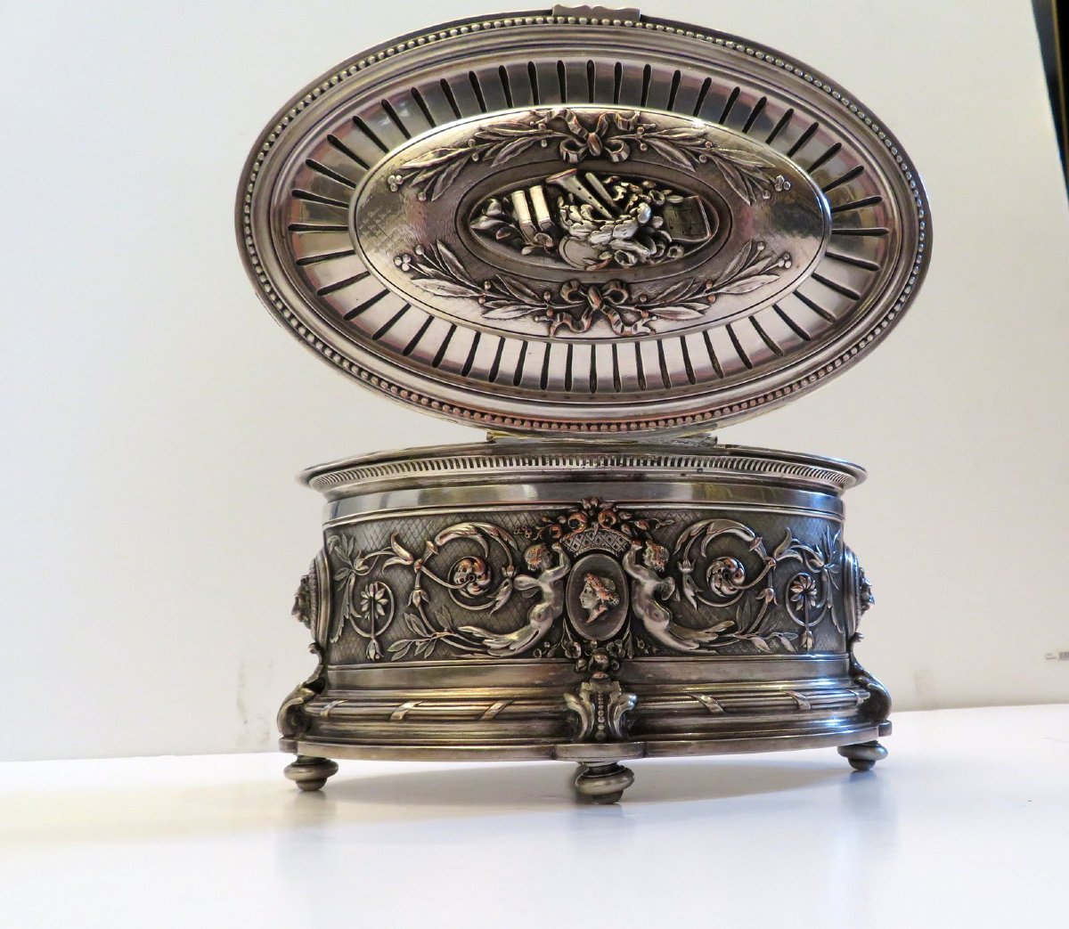  Jewelry Box In A Manner Of Oudry Bronze Sylver Boulle 19th Century-photo-3