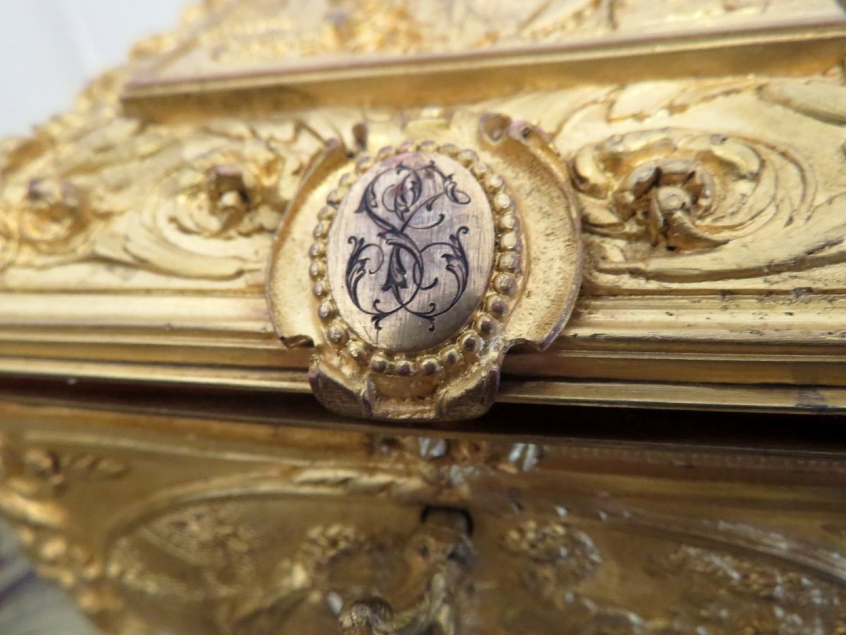 Box In Golden Bronze Marquetry 19th Boulle-photo-2