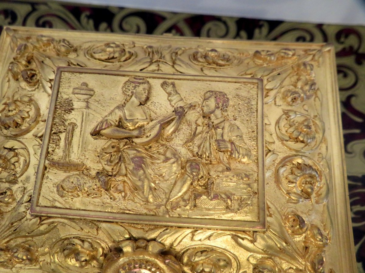 Box In Golden Bronze Marquetry 19th Boulle-photo-3