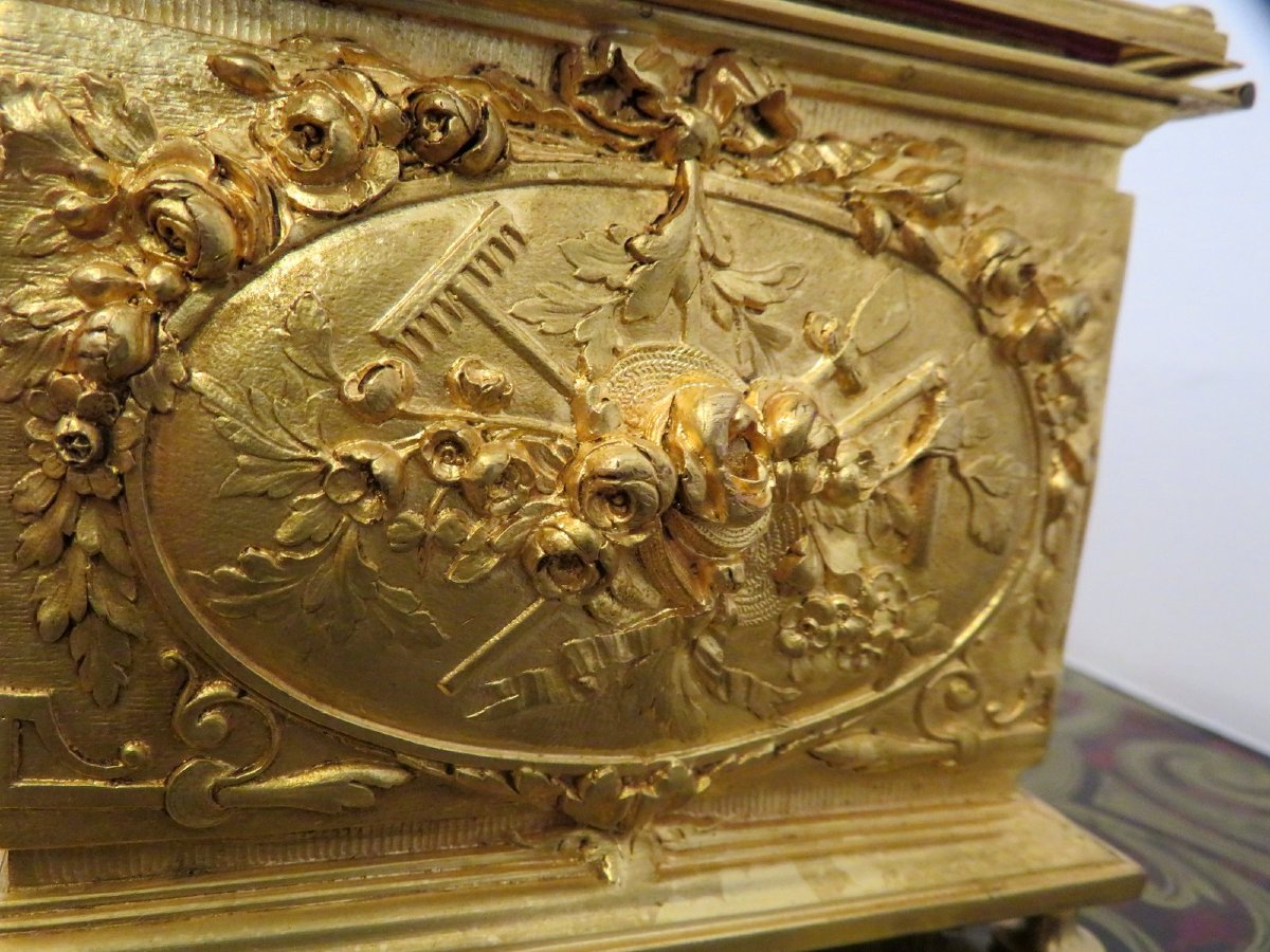 Box In Golden Bronze Marquetry 19th Boulle-photo-1