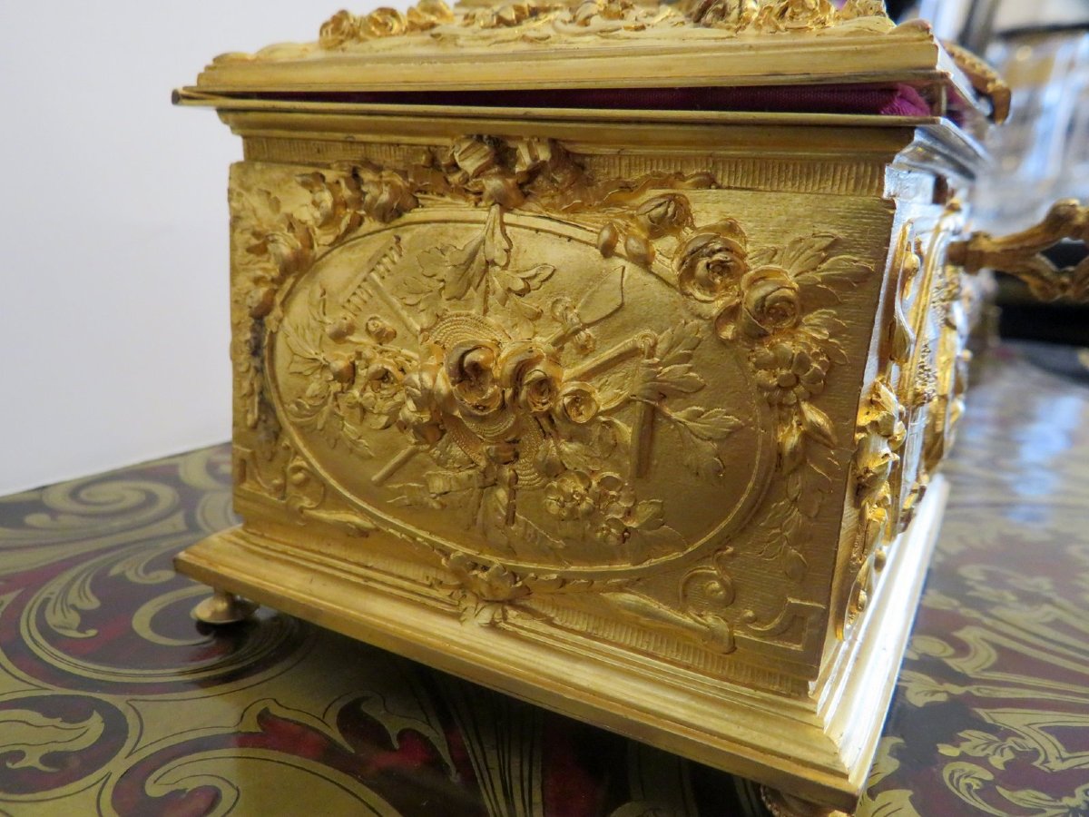 Box In Golden Bronze Marquetry 19th Boulle-photo-2