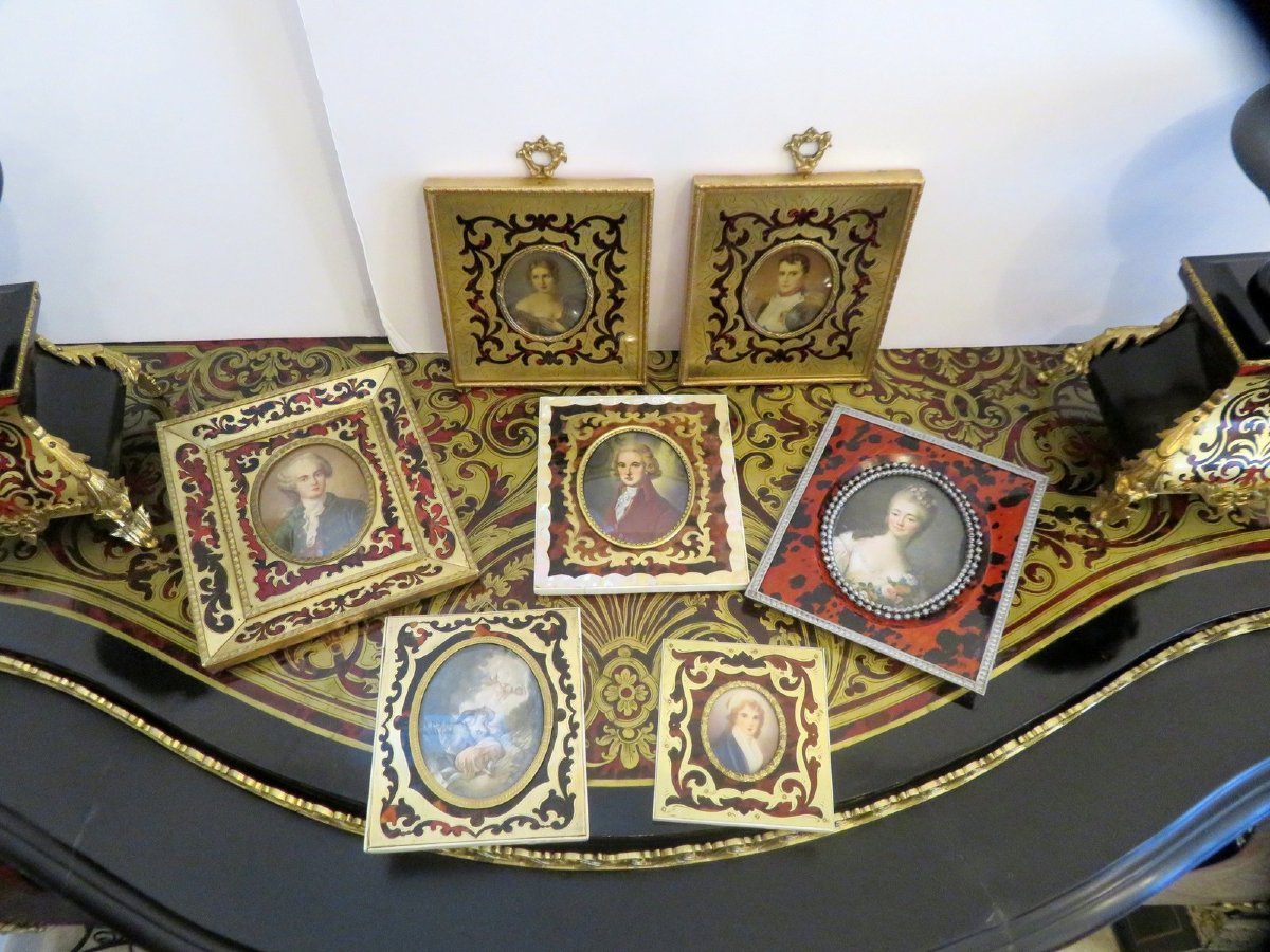  Miniature avec Cadre en marqueterie Boulle d’époque Napoléon III-photo-1
