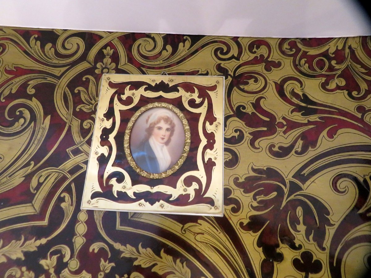  Miniature avec Cadre en marqueterie Boulle d’époque Napoléon III-photo-3
