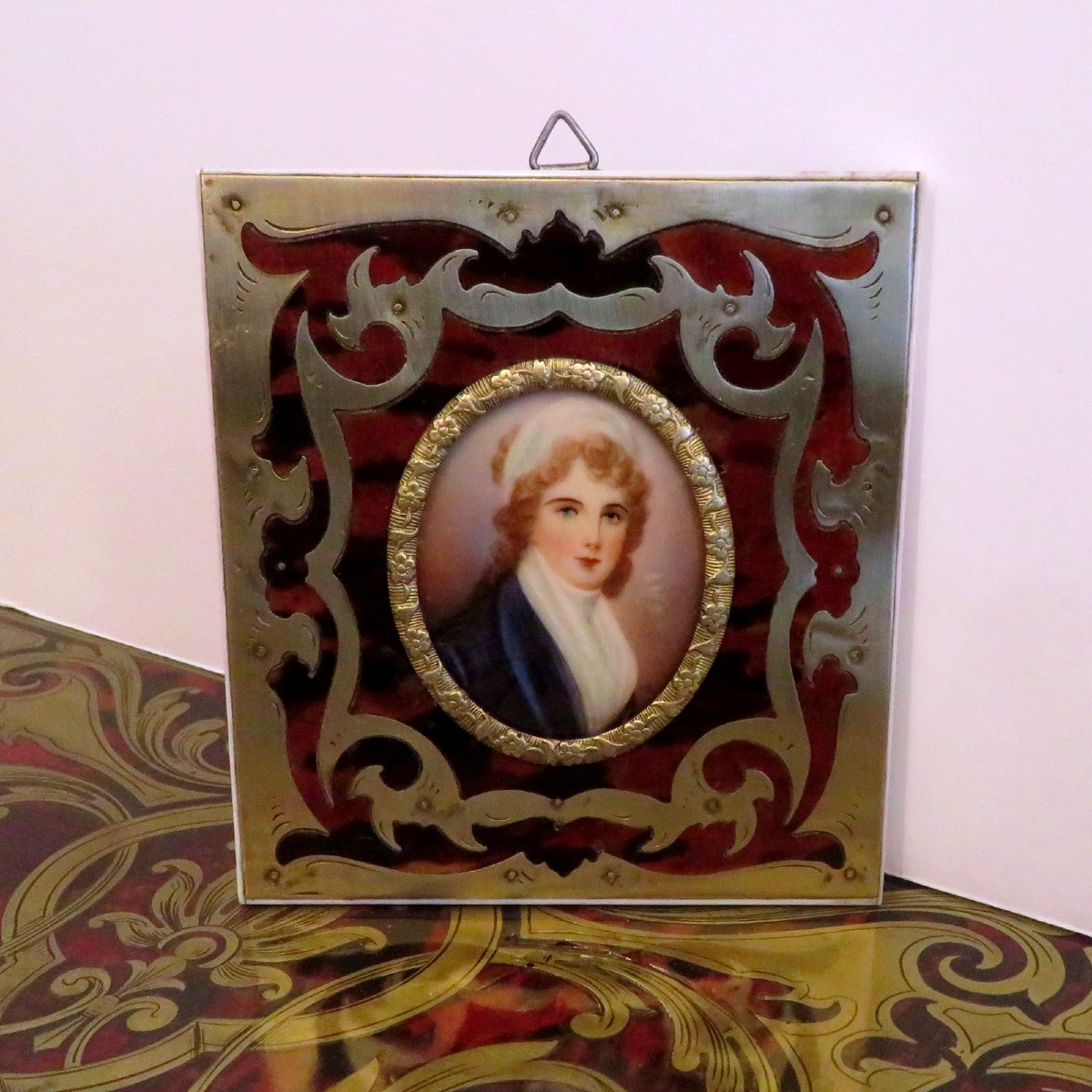  Miniature avec Cadre en marqueterie Boulle d’époque Napoléon III