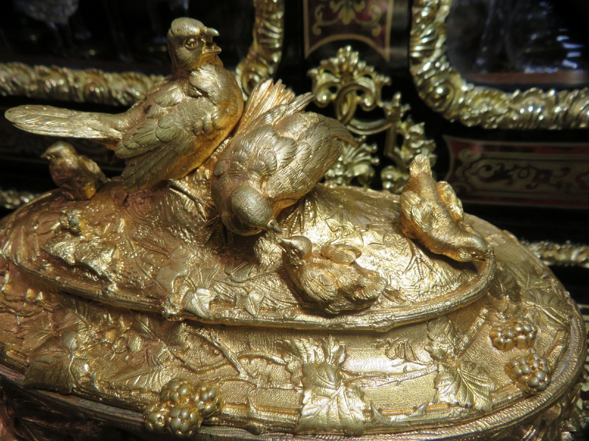 marquée LEBLANC Boite à bijoux en Bronze doré oiseaux Epoque Napoléon III-photo-4