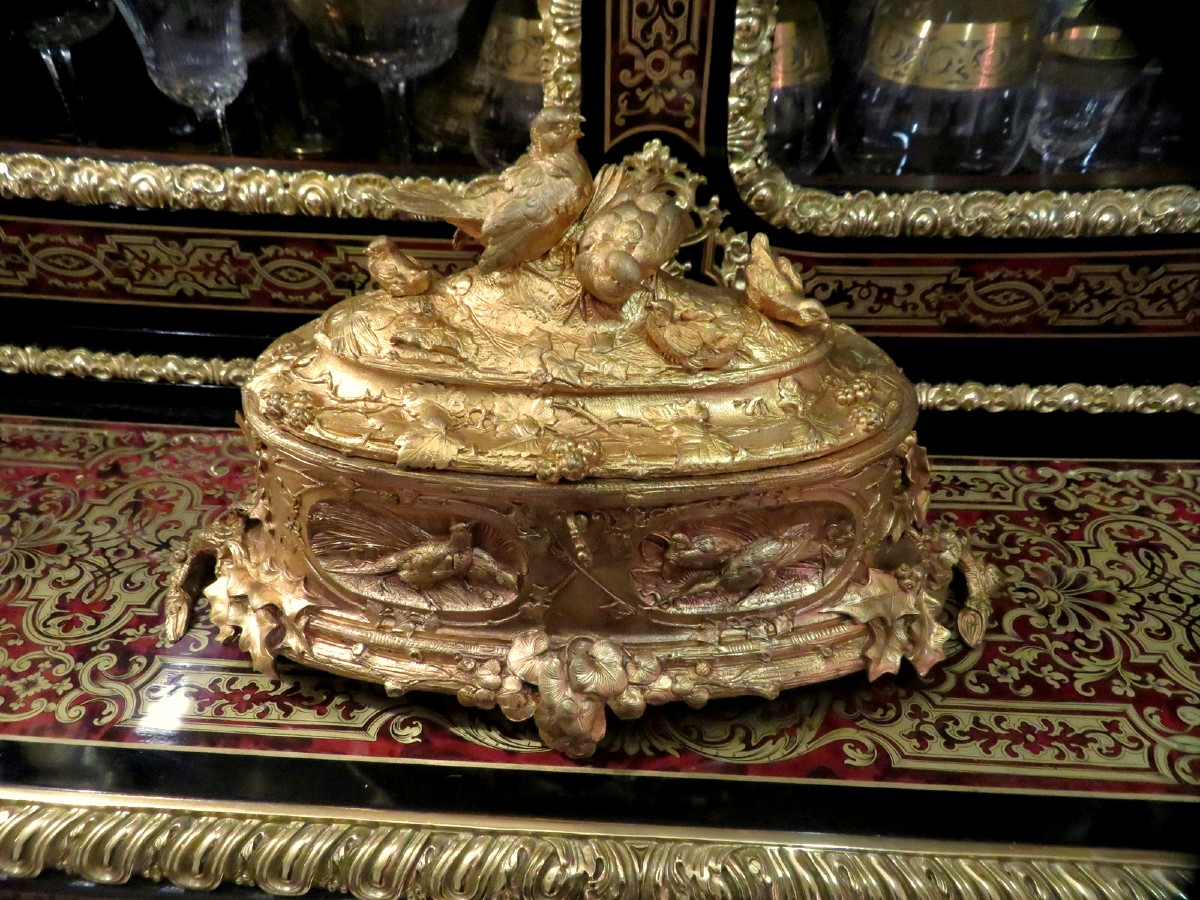 marquée LEBLANC Boite à bijoux en Bronze doré oiseaux Epoque Napoléon III