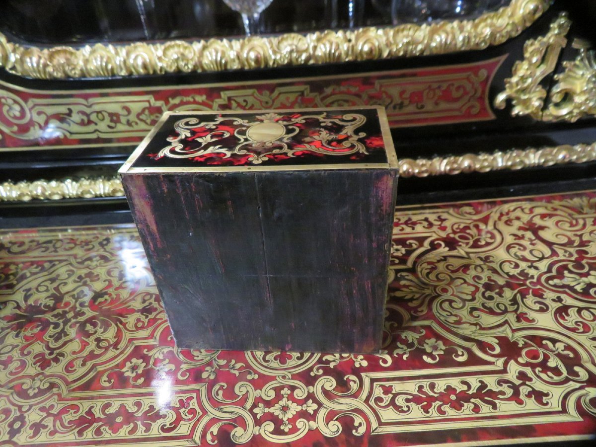 Encrier de bureau en marqueterie Boulle époque Napoléon III avec sa plume-photo-4