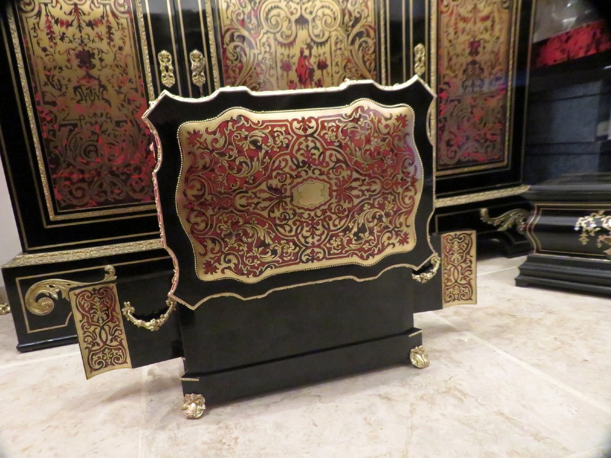 Importante Cave à liqueur en marqueterie Boulle d’époque Napoléon III 18 verres !!-photo-2