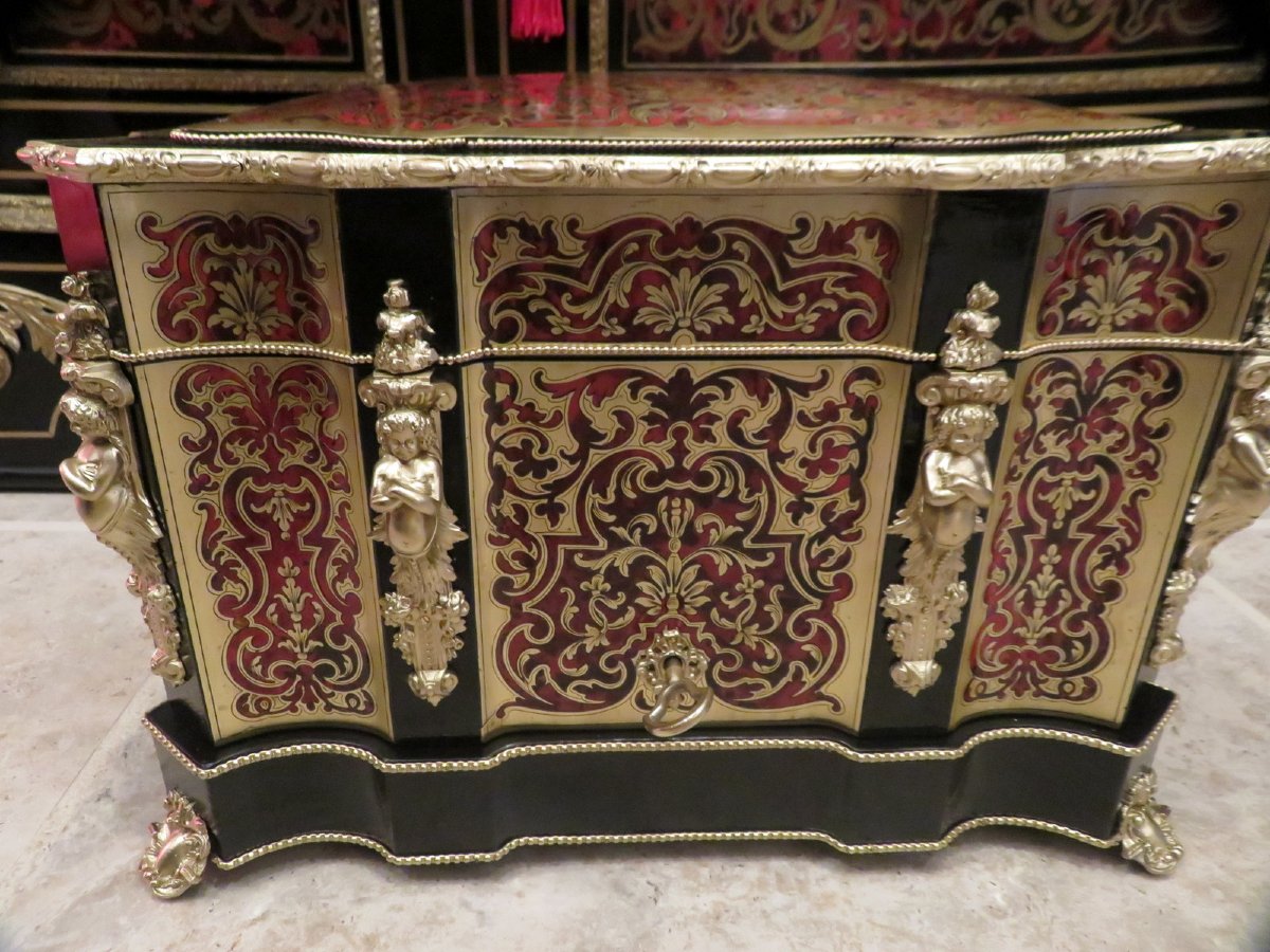 Importante Cave à liqueur en marqueterie Boulle d’époque Napoléon III 18 verres !!-photo-1