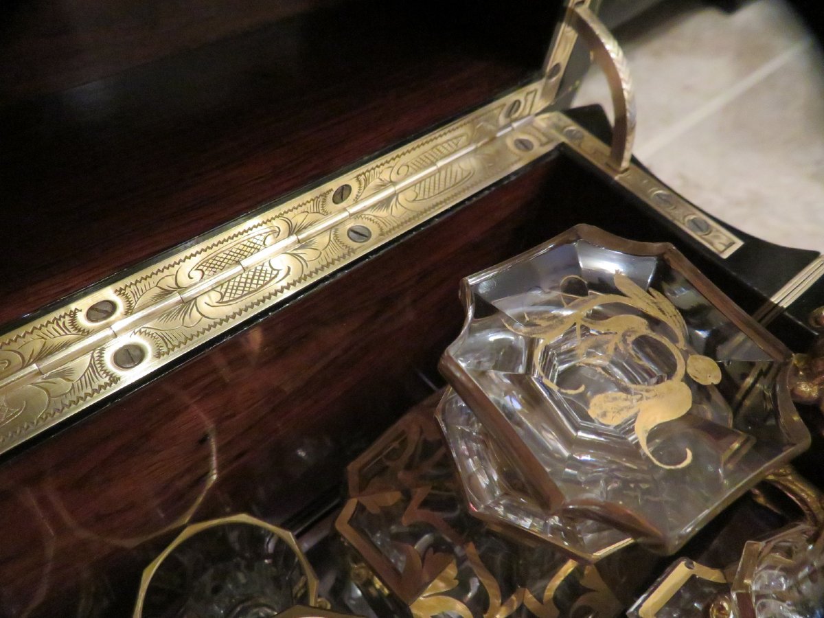 Importante Cave à liqueur en marqueterie Boulle d’époque Napoléon III 18 verres !!-photo-4