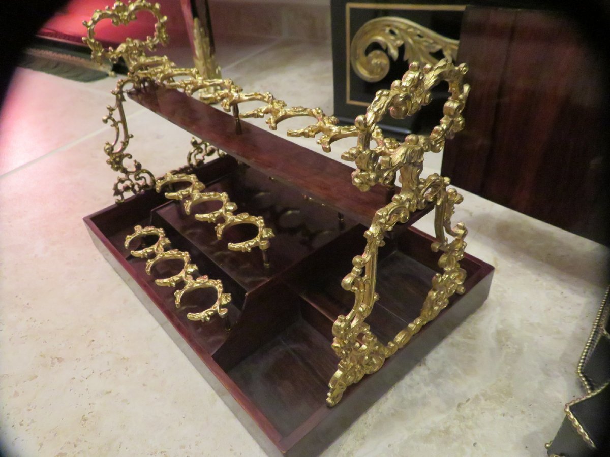 Importante Cave à liqueur en marqueterie Boulle d’époque Napoléon III 18 verres !!-photo-6