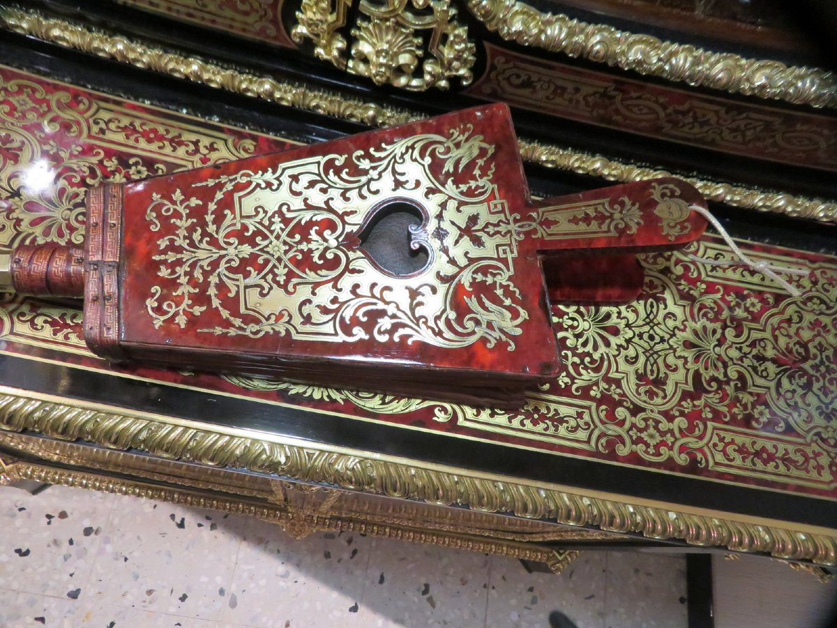Soufflet de cheminée 2 faces en marqueterie Boulle époque XVIII-photo-2