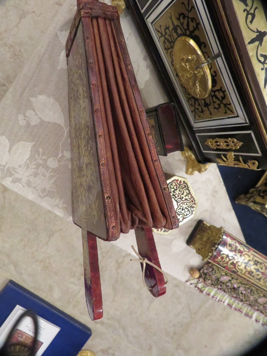 Soufflet de cheminée 2 faces en marqueterie Boulle époque XVIII-photo-3