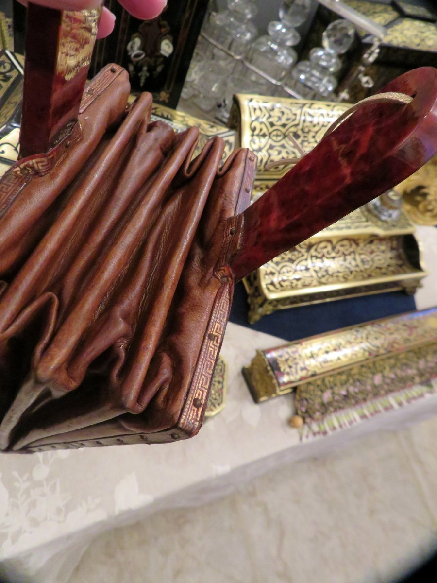 Soufflet de cheminée 2 faces en marqueterie Boulle époque XVIII-photo-4