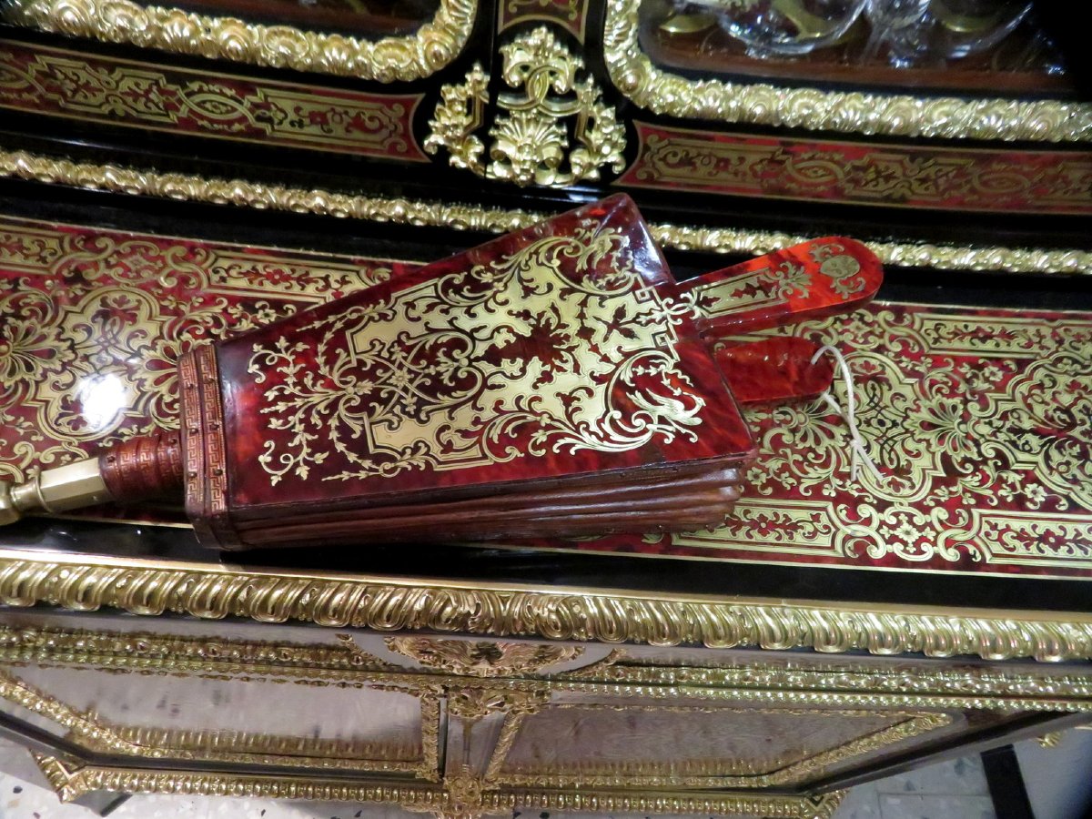 Soufflet de cheminée 2 faces en marqueterie Boulle époque XVIII-photo-1